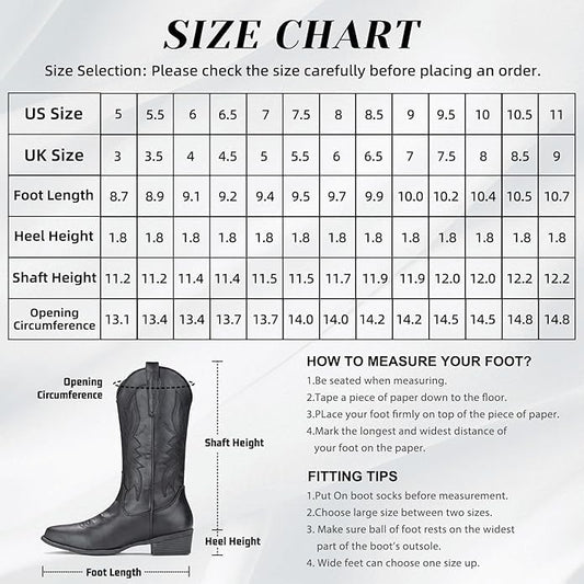 IUV Cowboy Boots For Women Western Boots Cowgirl Boots Pull On Pointy Toe Mid Calf Boots