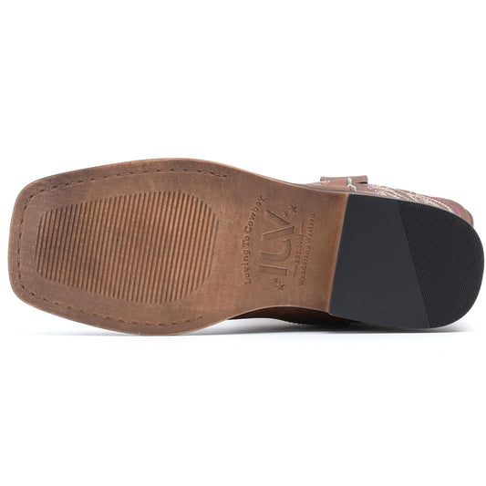 IUV Cowboy Boots For Women Square Toe Western Boots Mid Calf Cowgirl Boots Pull On Fashion Embroidered Cowboy Boots