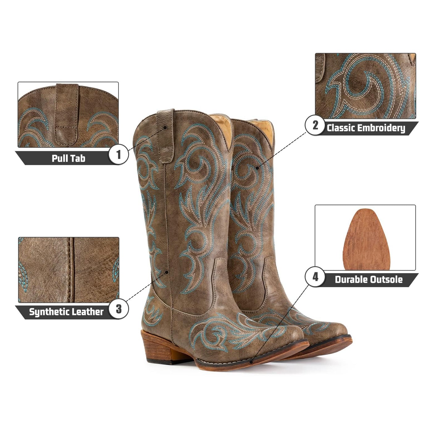 IUV Cowboy Boots For Women Pointy Toe Women's Western Boots Cowgirl Boots