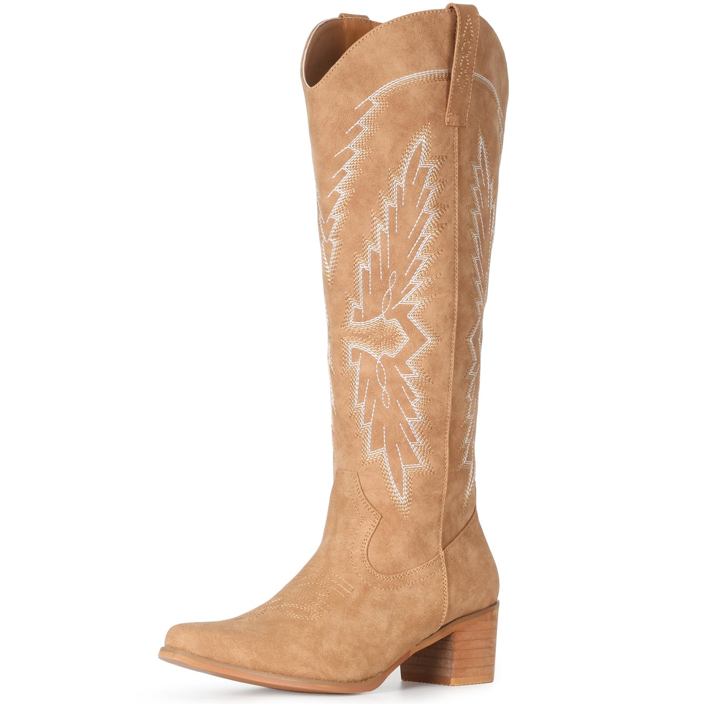 IUV Cowboy Boots for Women Knee High Western Pointy Toe Chunky Heel Zipper Cowgirl Boots for Country Concert