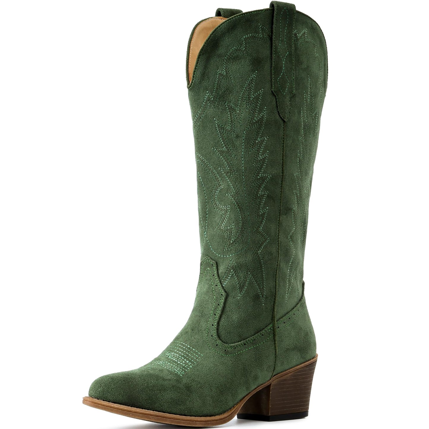 IUV Suede Cowboy Boots for women- Western Pointed Toe, Mid Calf Pull-On Boots