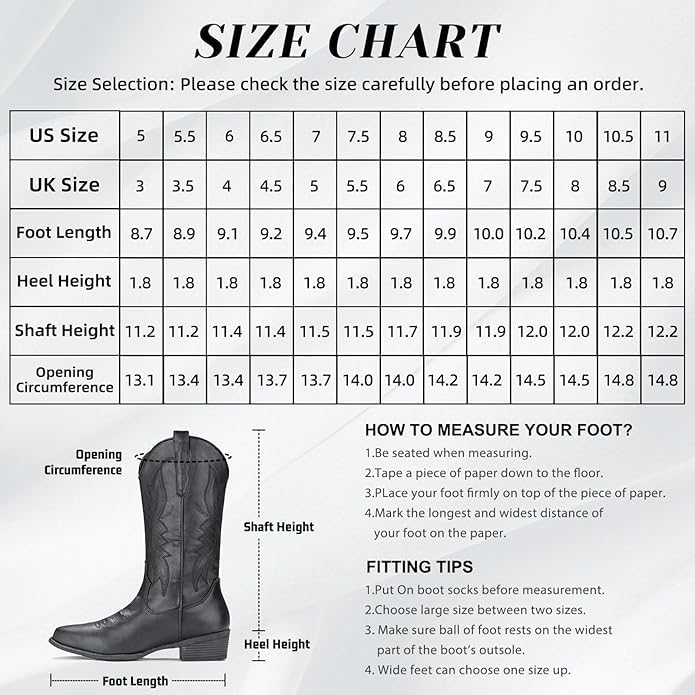 IUV Cowboy Boots For Women Western Boots Cowgirl Boots Pull On Pointy Toe Mid Calf Boots