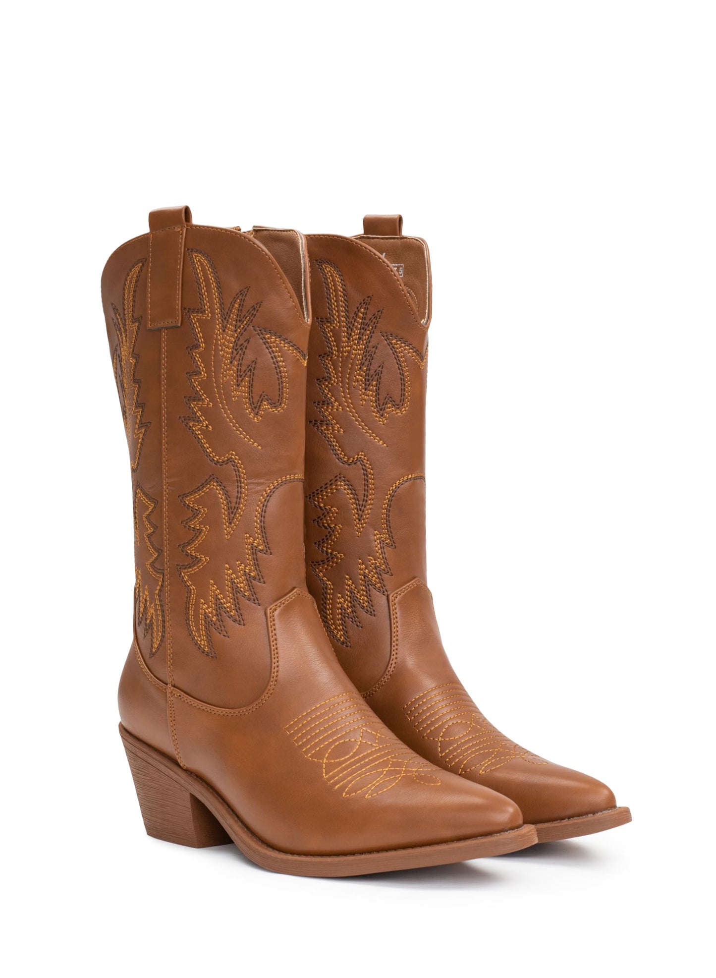 IUV Cowboy Boots For Women Western Cowgirl Boots Pull On Pointy Toe Mid Calf