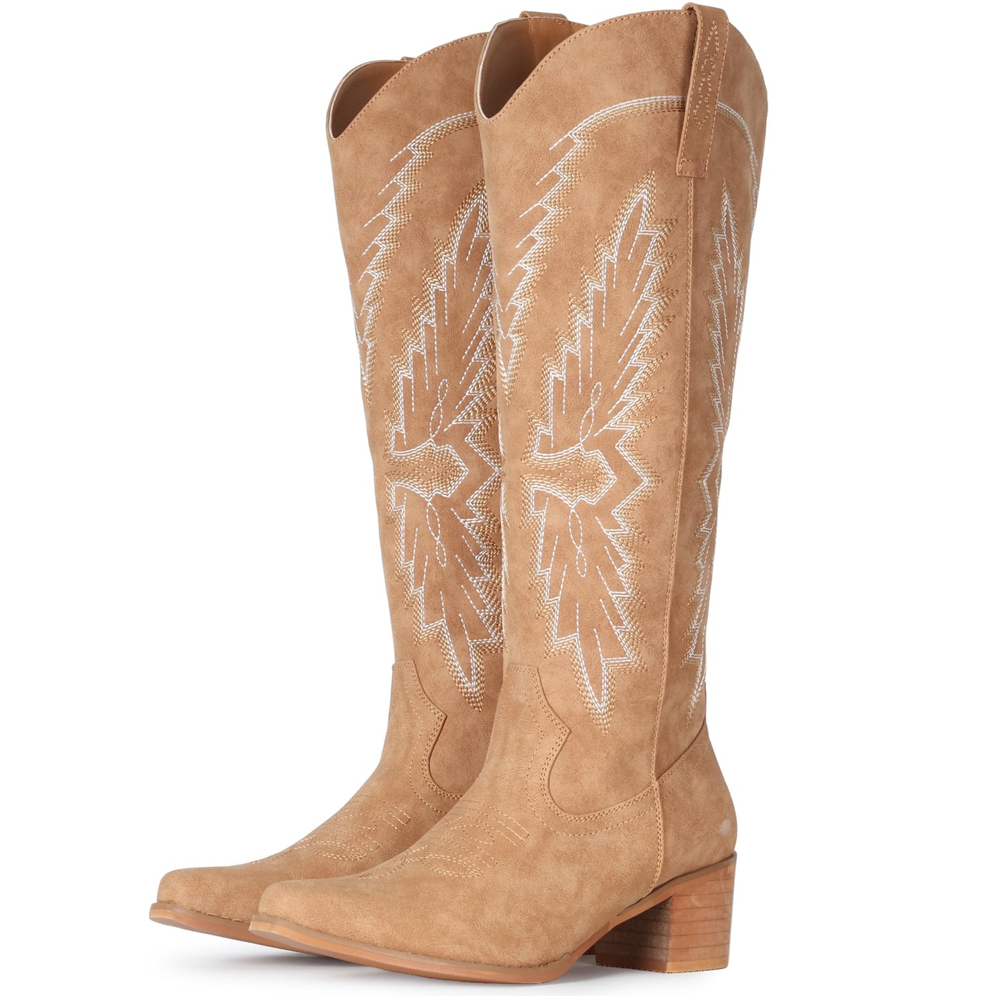 IUV Cowboy Boots for Women Knee High Western Pointy Toe Chunky Heel Zipper Cowgirl Boots for Country Concert