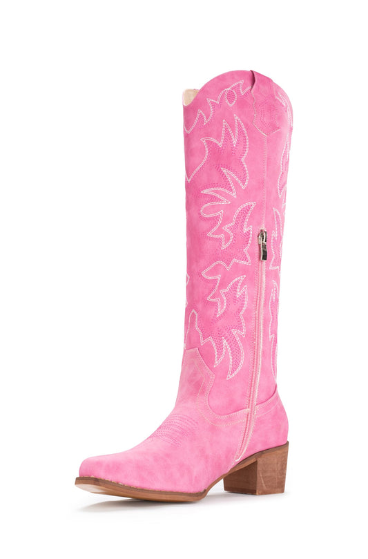 IUV Cowboy Boots For Women Knee High Western Cowgirl Boots Snip Toe Side Zipper Chunky Heel