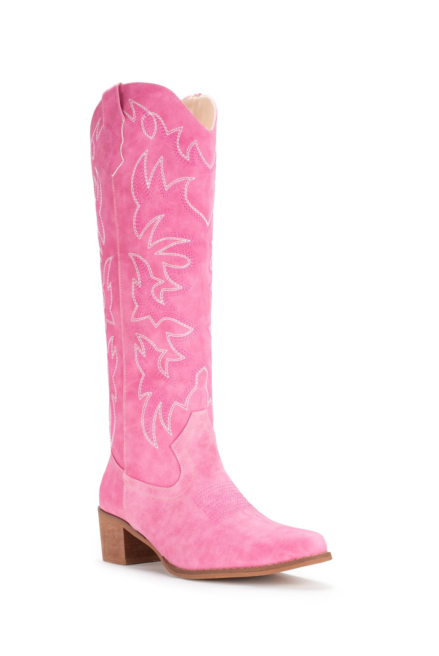 IUV Cowboy Boots For Women Knee High Western Cowgirl Boots Snip Toe Side Zipper Chunky Heel