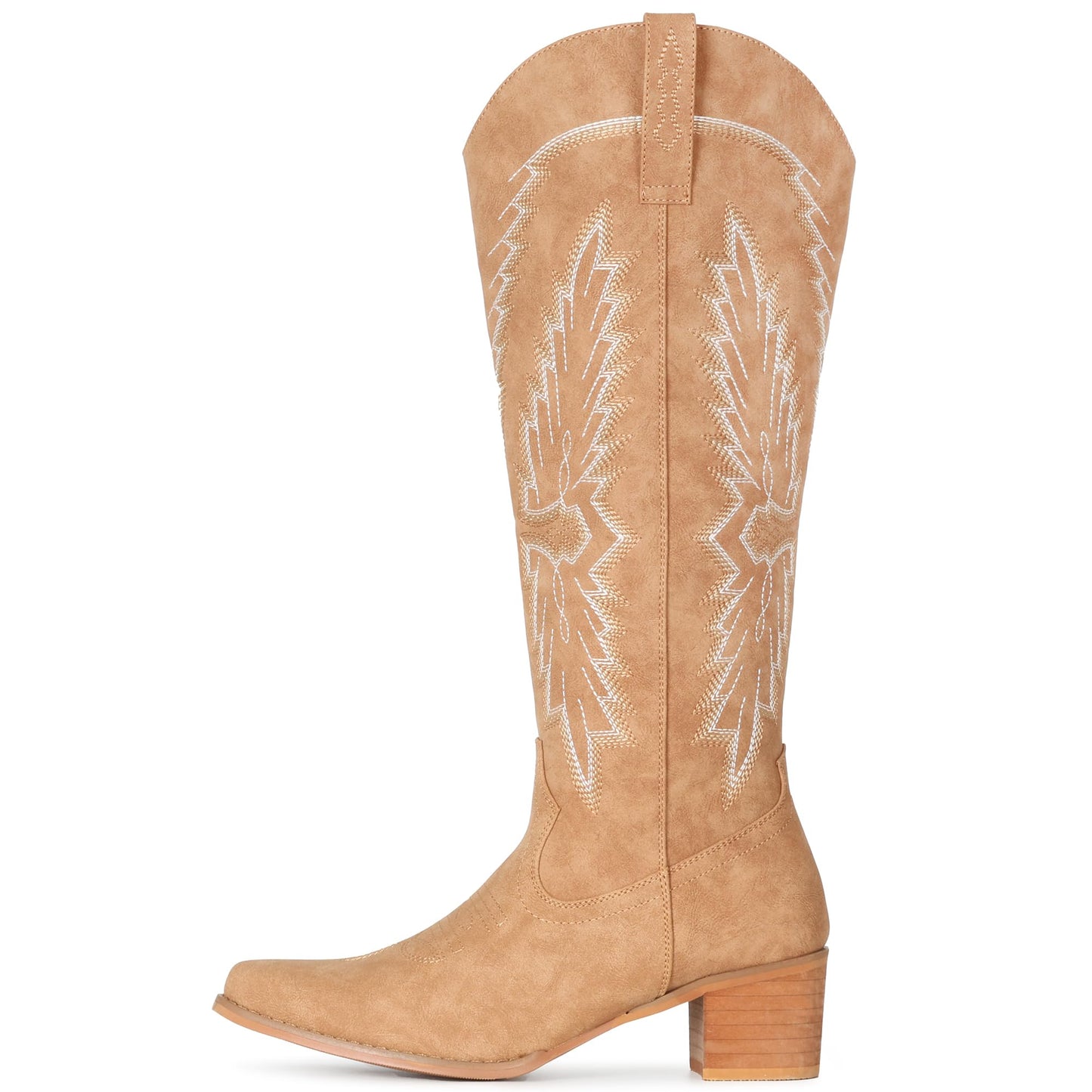 IUV Cowboy Boots for Women Knee High Western Pointy Toe Chunky Heel Zipper Cowgirl Boots for Country Concert