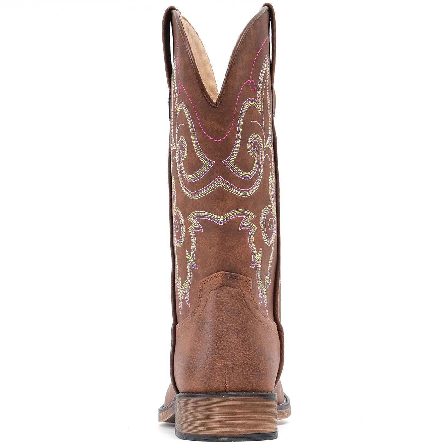 IUV Cowboy Boots For Women Square Toe Western Boots Mid Calf Cowgirl Boots Pull On Fashion Embroidered Cowboy Boots