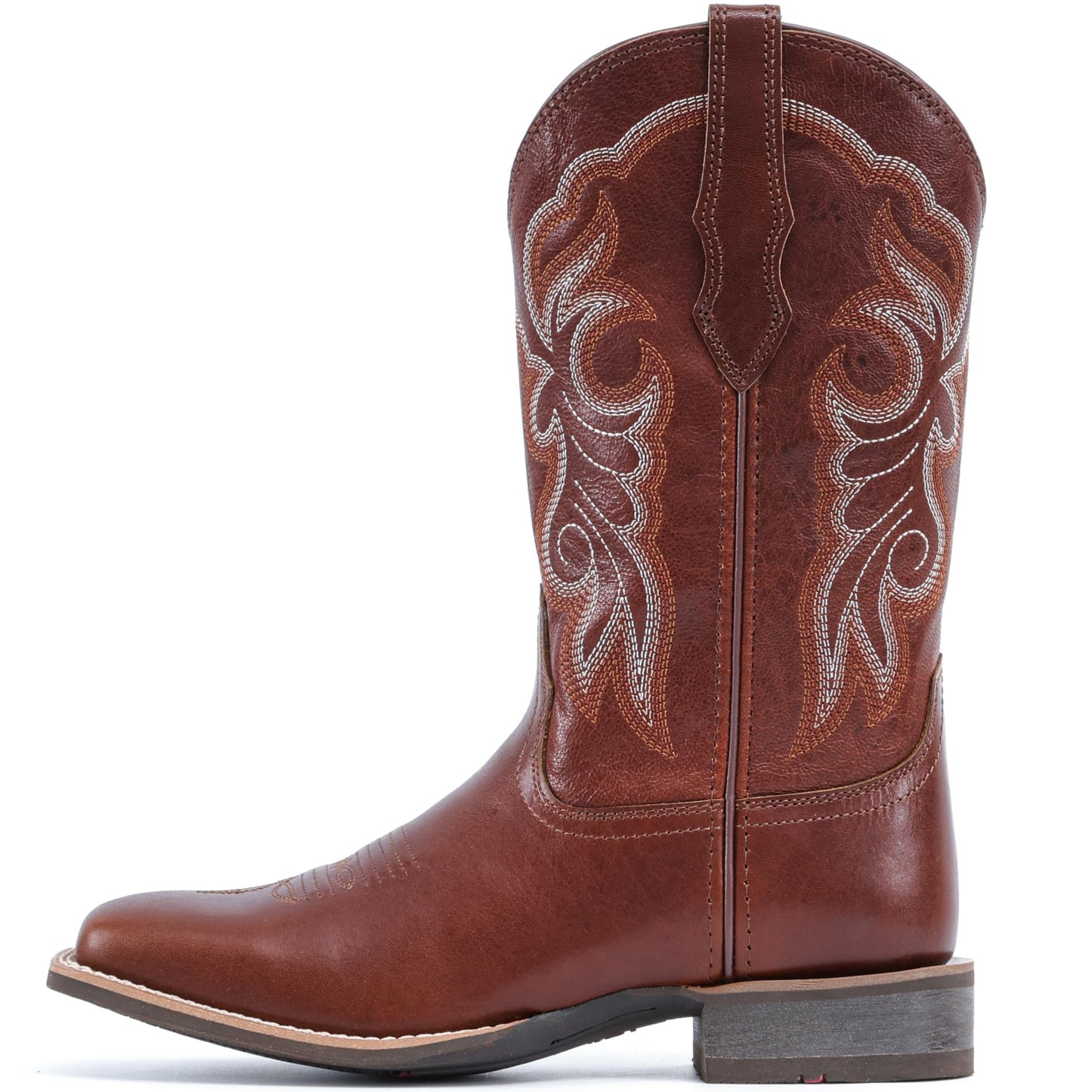 IUV Women's Leather Western Boots Square Toe Cowboy Boots for women Mid Calf Classic Cowgirl Boots Genuine leather toe and heel, textured sheepskin shaft