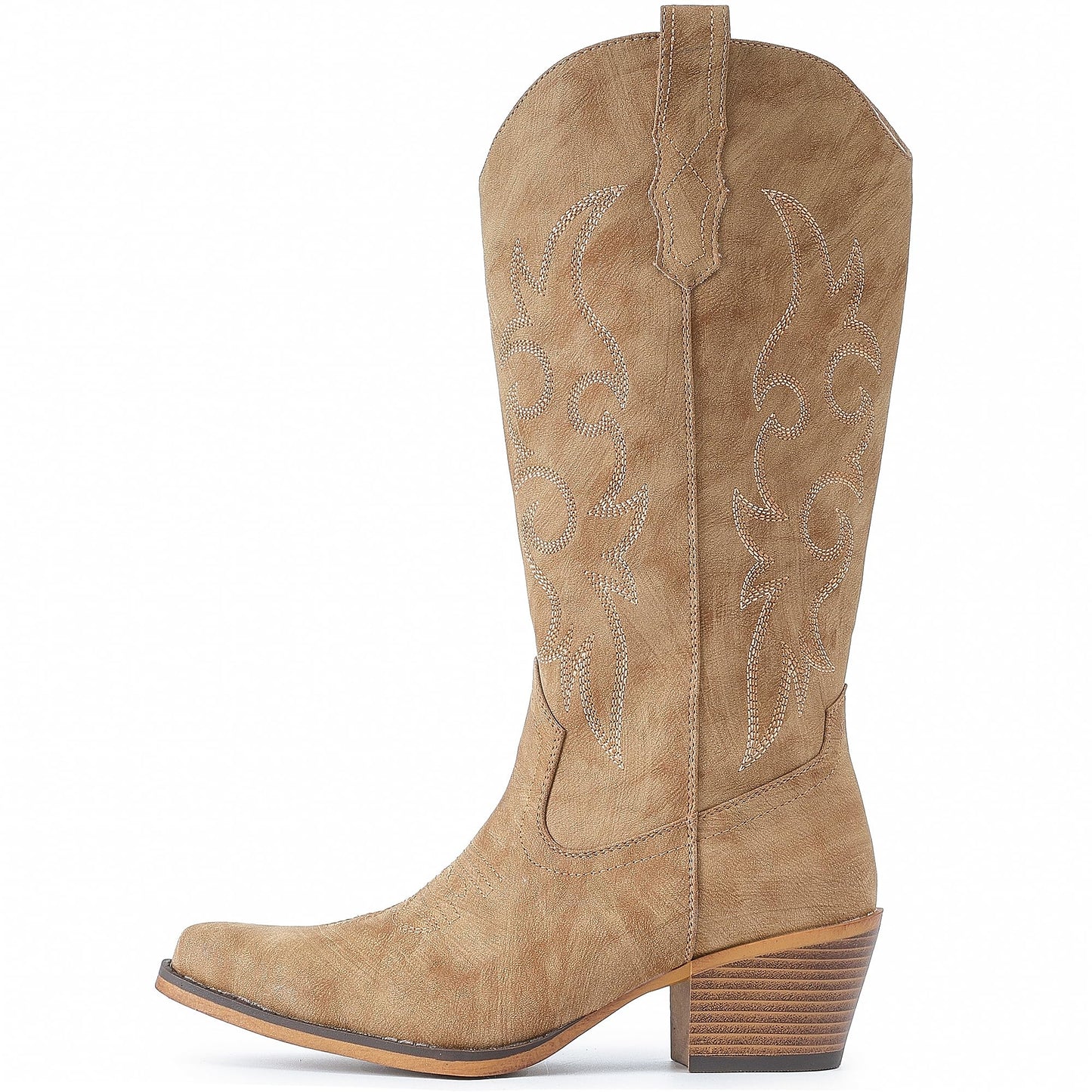 IUV Cowboy Boots For Women Western Cowgirl Boots with Chunky Heel Mid Calf Snip Toe Ideal for low insteps